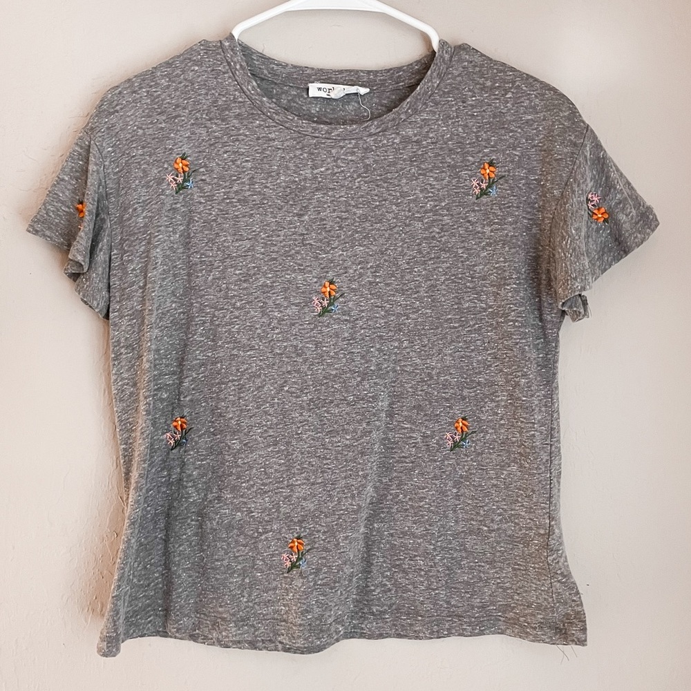 Workshop Republic Clothing Gray Embroidered Floral Shirt